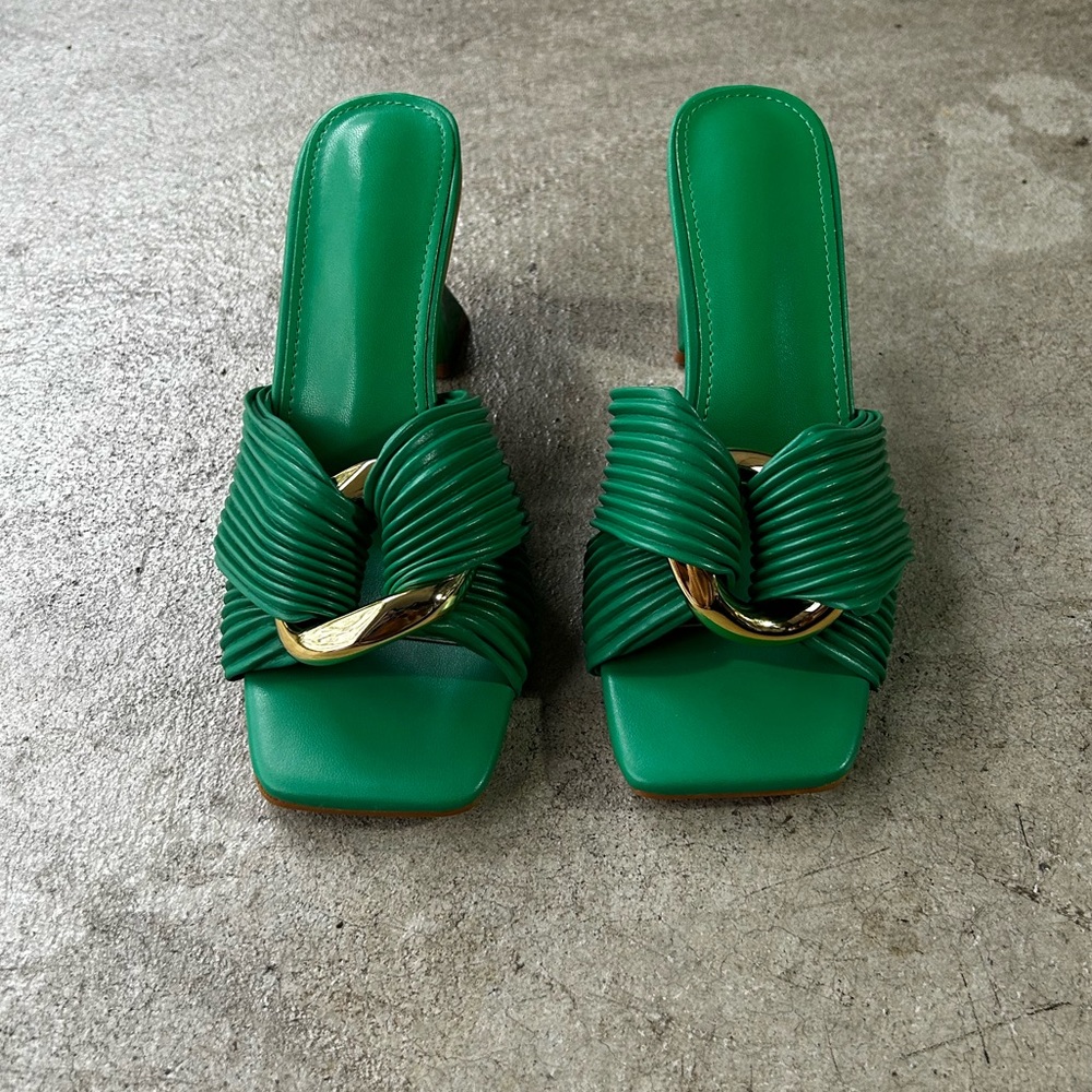 Green SHEIN Sandals with Gold Accent
